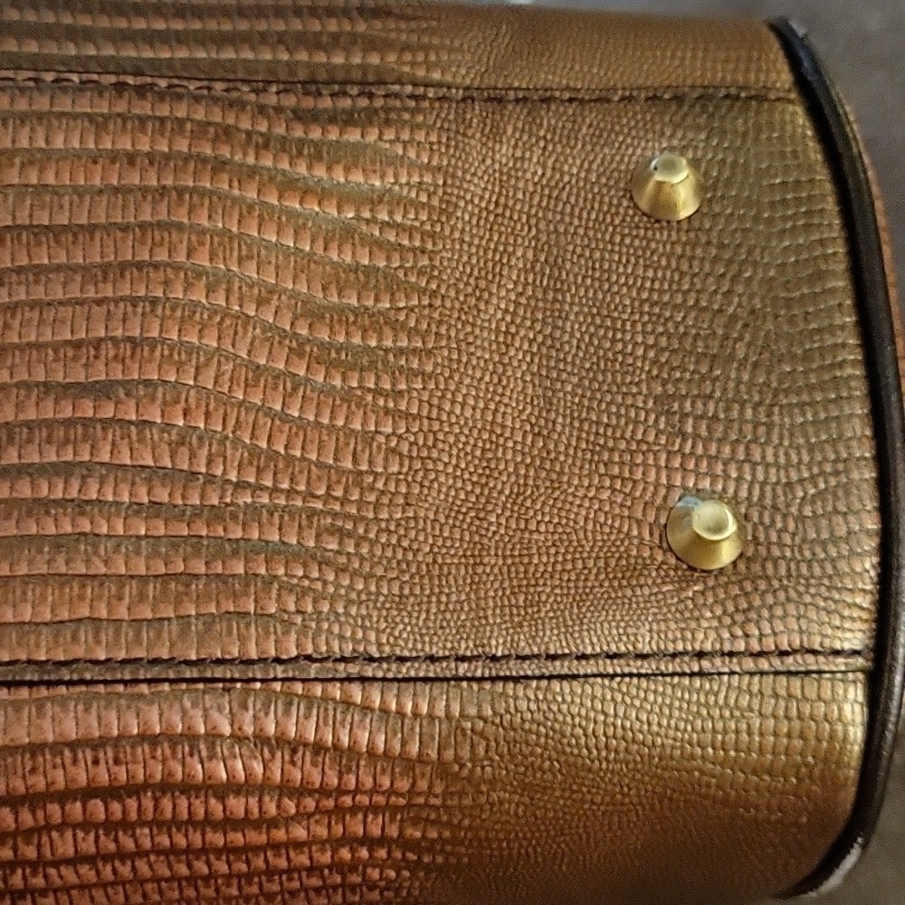 Vtg CHARLIE LAPSON Metallic Copper Brown Baguette Satchel Bag - Picture 11 of 16